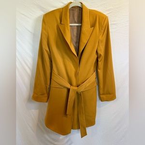 & Other Stories wool blend tie waist mini blazer dress in mustard